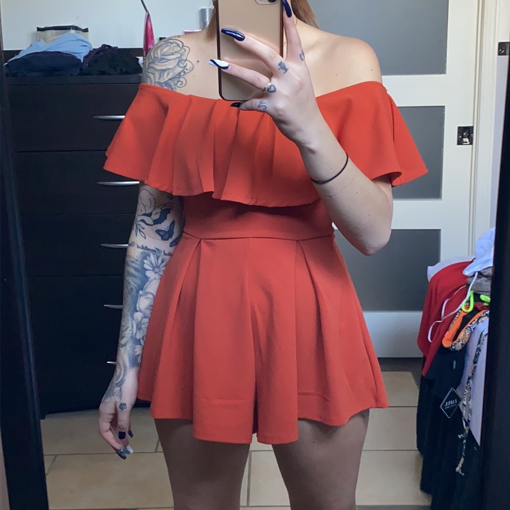 Rust off shoulder romper